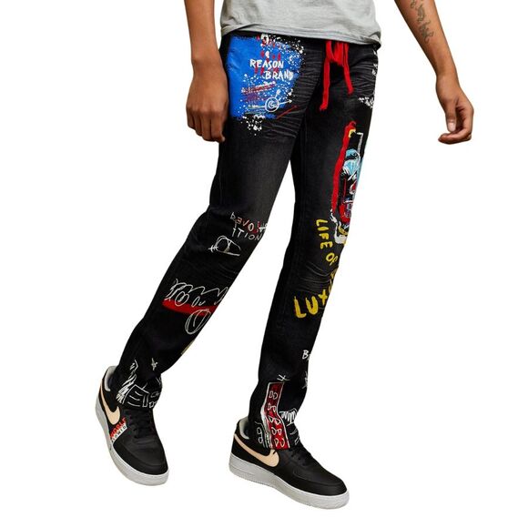 Reason Life of Luxury Graphic Print Skinny Jeans Men’s 42x32 Black Stretch Denim - Picture 6 of 8